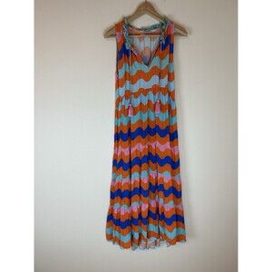Briton Court Women Tropical Perfection Midi Dress Sz Medium Geometric Zig-zag